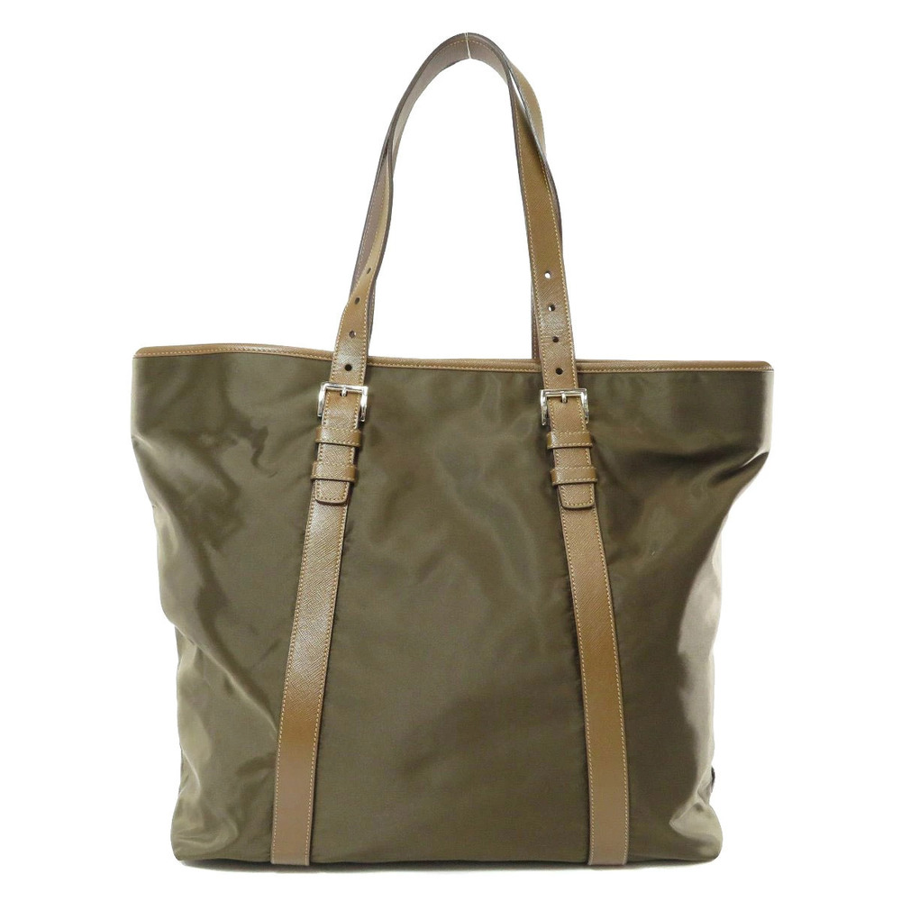 Prada buckled Green trim signature Tessuto construction tote bag